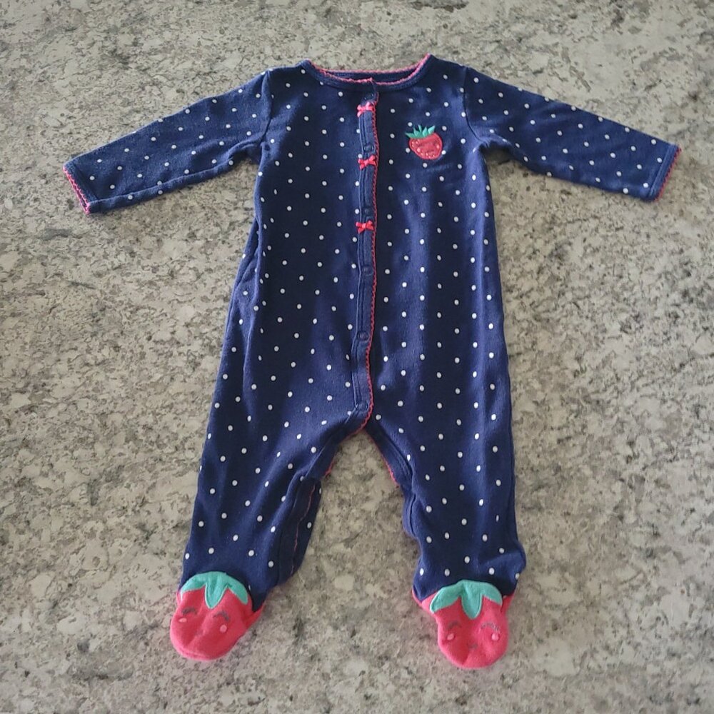 Carters Navy White Polka Dot Stawberry Footed Sleeper